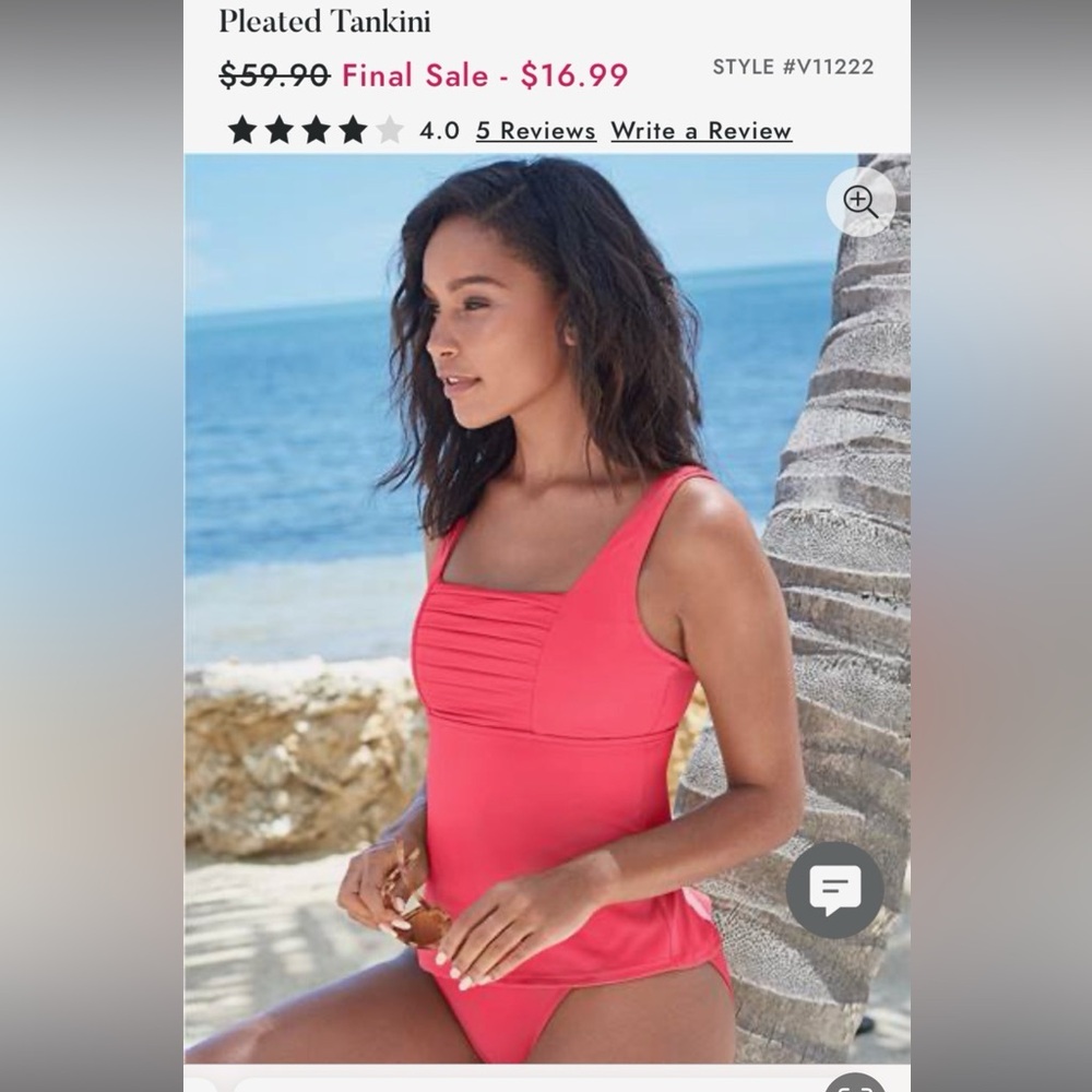 BRAND NEW Venus Pleated Tankini Top Size 8 Coral